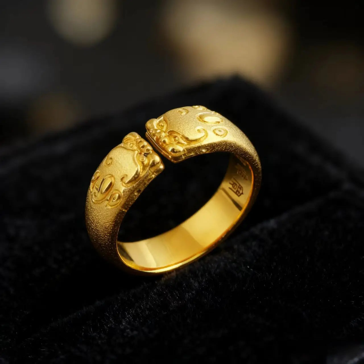 Pixiu Open Ring Couple's 24K Gold AU999 - Premium gold pixiu couple rings, elegant style for gatherings