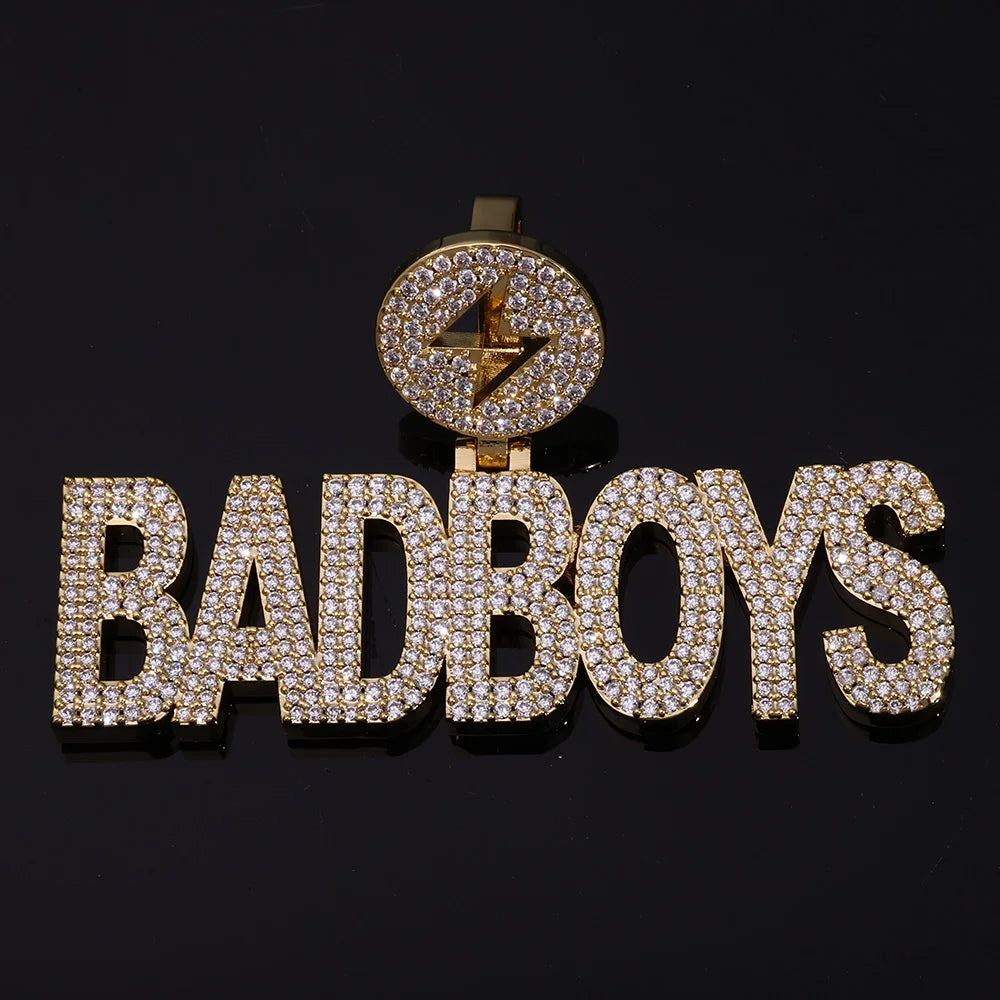 Iced Out Letter Lightning Pendant Stainless Steel