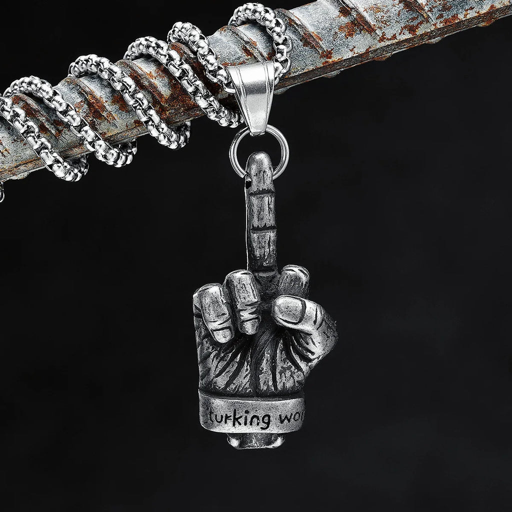 Middle Finger Skull Pendant Necklace — 316L Stainless Steel