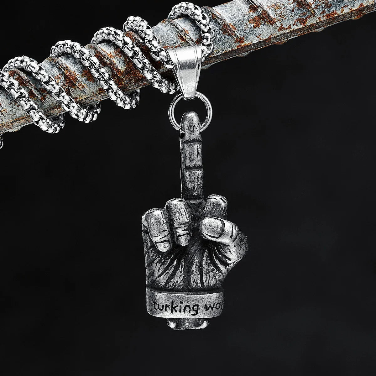 Middle Finger Skull Pendant Necklace — 316L Stainless Steel