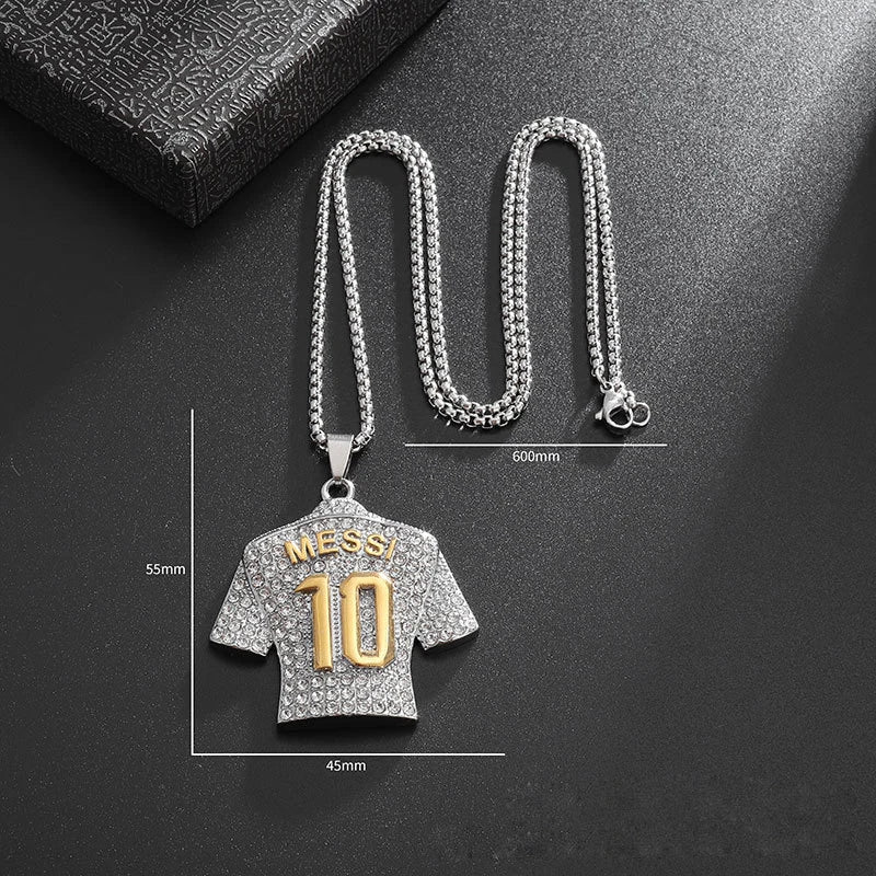 Full Zircon Pendant Necklace Hip Hop Cool Mumber 10 Super Soccer Star Fan Stainless Steel Clavicle Charming Jewelry Men
