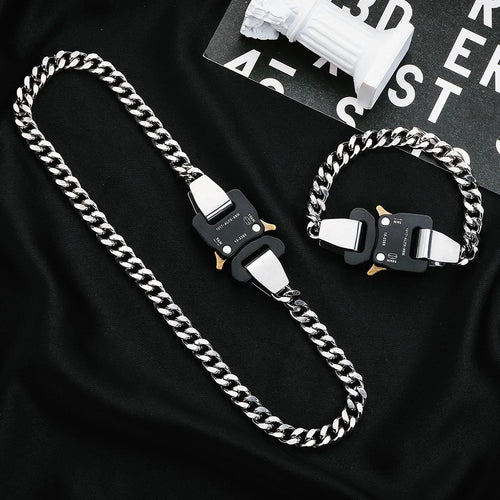 Hip-hop Functional Buckle Thick Chain Metal Lock Necklace Bracelet Personality Street Men and Women Accessories Gift