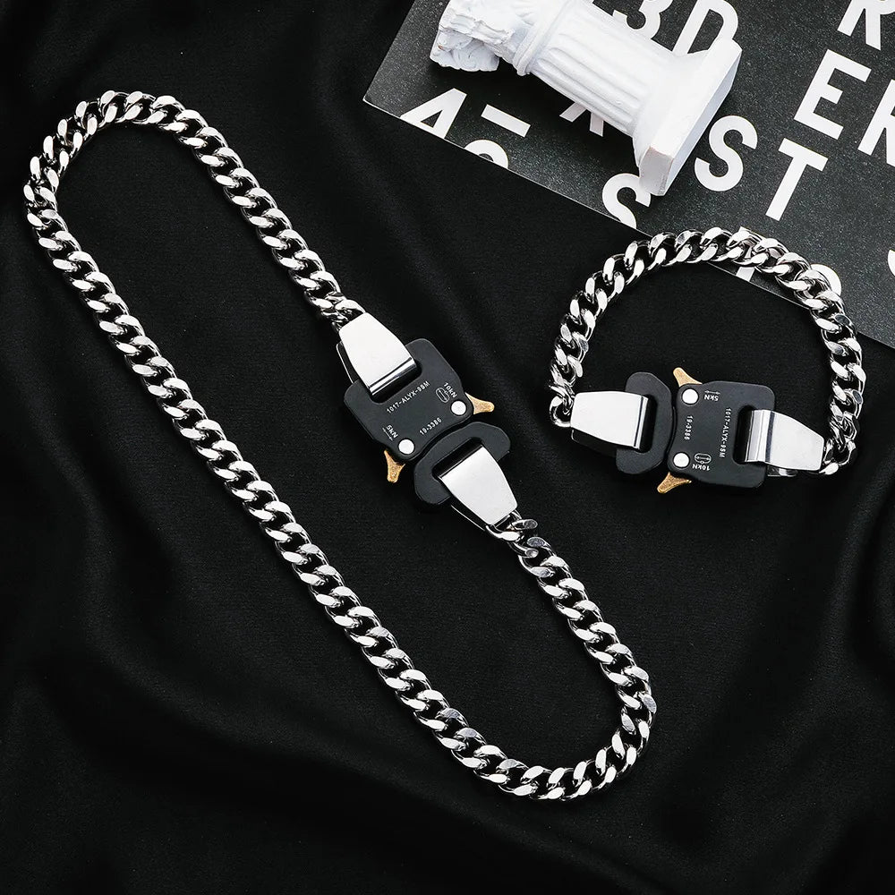 Hip-hop Functional Buckle Thick Chain Metal Lock Necklace Bracelet Personality Street Men and Women Accessories Gift
