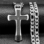 Lord's Prayer Jesus Cross Pendant Necklace — Stainless Steel
