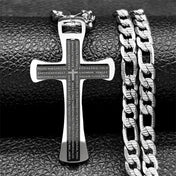 Lord's Prayer Jesus Cross Pendant Necklace — Stainless Steel