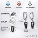 Gothic Coffin Cross Dangle Earrings for Men — Stainless Steel