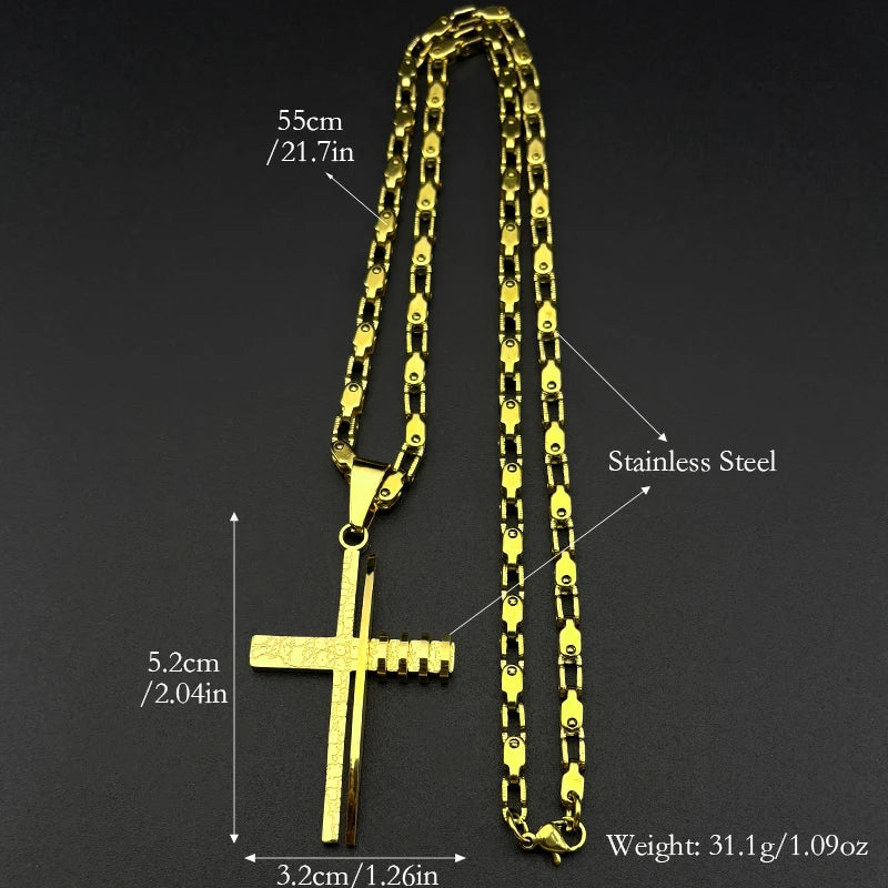 Gold Jesus Cross Pendant Necklace Byzantine — Stainless Steel