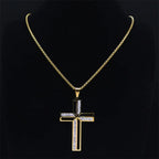Catholic Open Cross Rhinestone Pendant Necklace — Stainless Steel