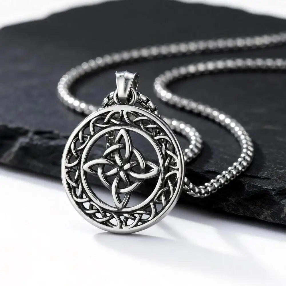 Celtic Knot Round Pendant Necklace — Stainless Steel