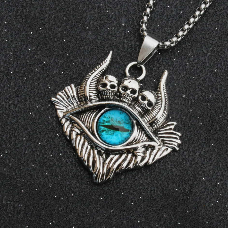 Stainless Steel Evil Eye Skull Pendant Necklace