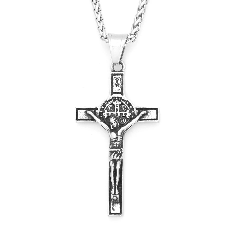 Fashion 316L Stainless Steel Christian Cross Necklace For Men Women Hip Hop Cool Religious Charm Pendant Punk Jewelry
