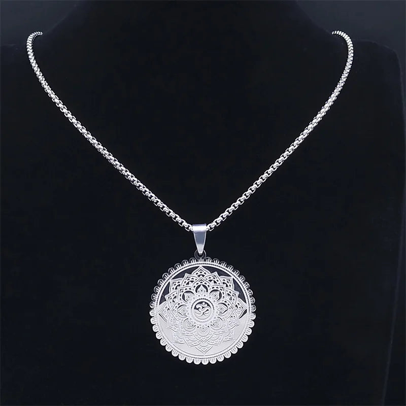Lotus Mandala Pendant Necklace — Stainless