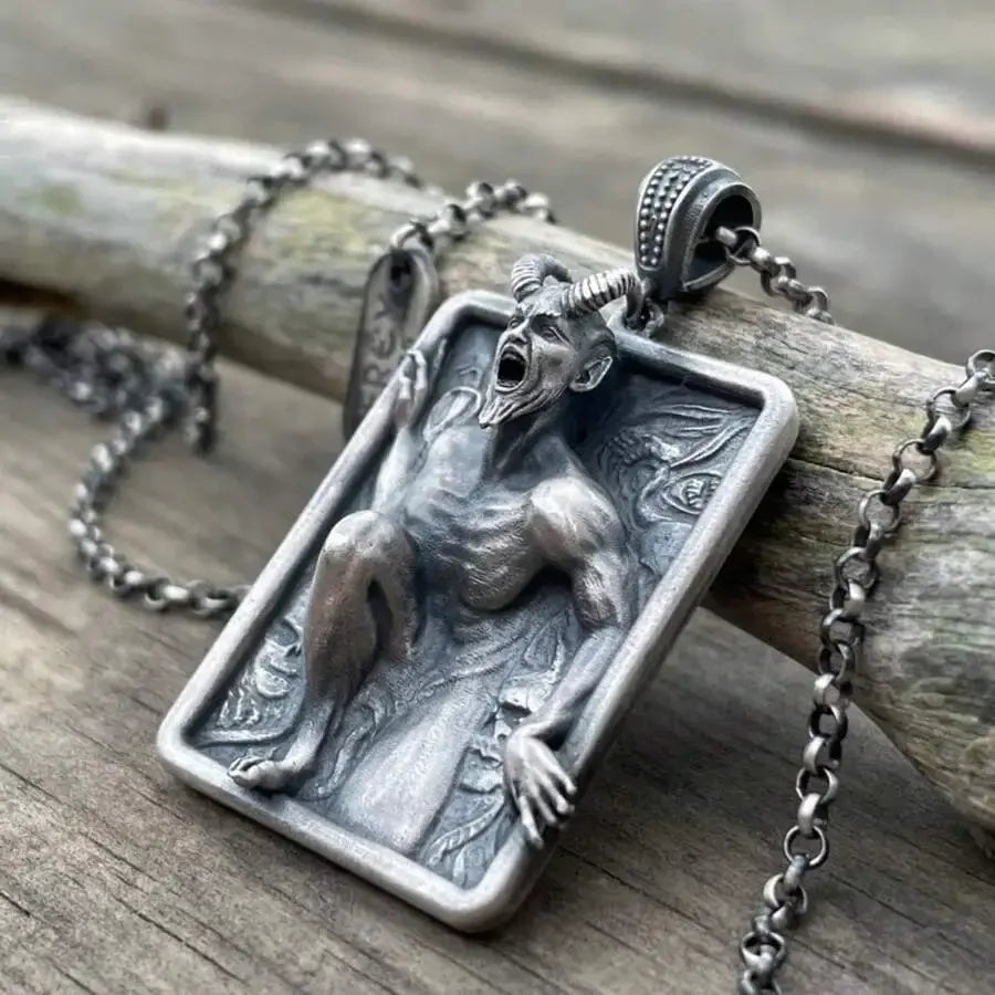 Gothic Demon Square Tag Pendant Necklace Vintage