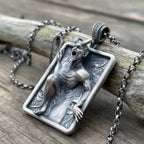 Vintage Gothic Demon Pendant Necklace Punk Zinc Alloy Square Tag Necklace Unisex Street Party Statement Jewelry Collar Demonio