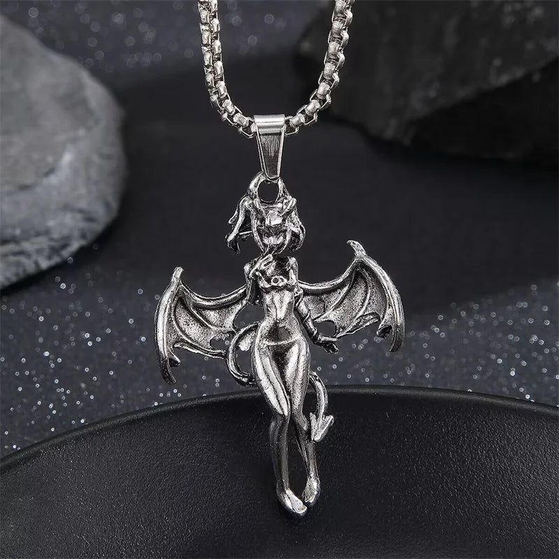Devil Bat Goddess Pendant Necklace — Stainless Steel