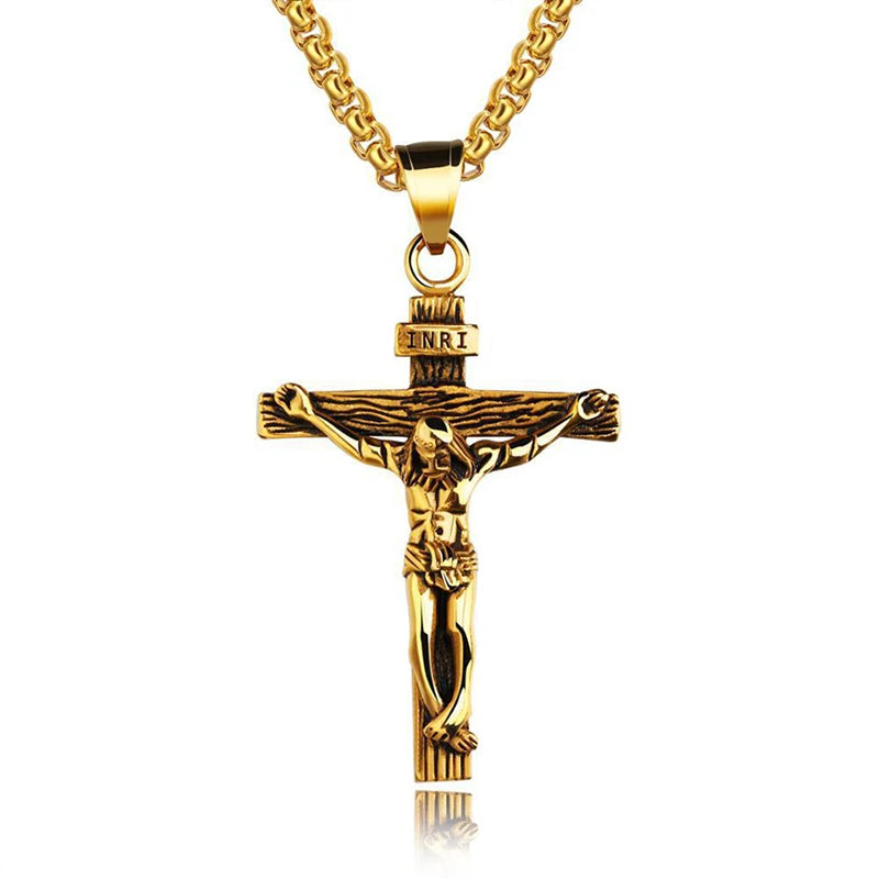 Jesus Cross Gold Pendant Necklace