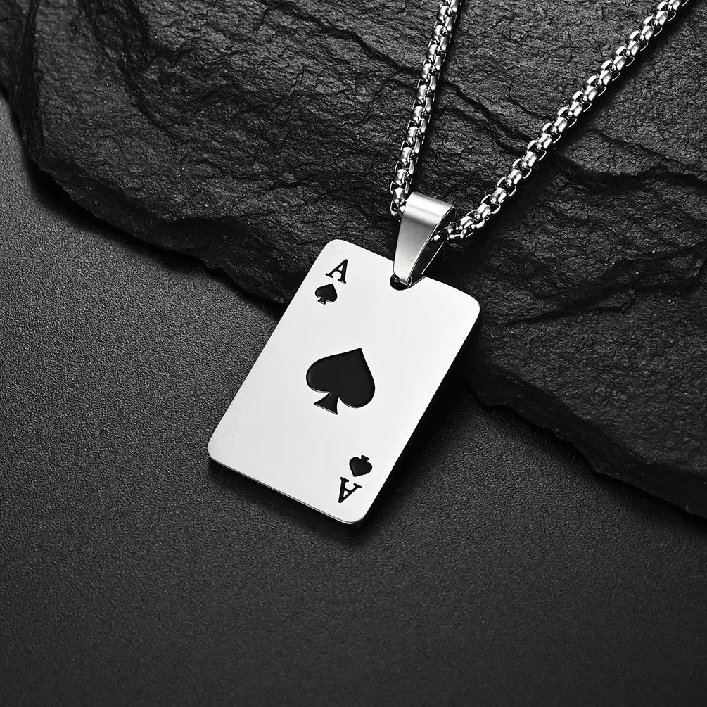Poker Ace Steel Pendant 60CM Necklace