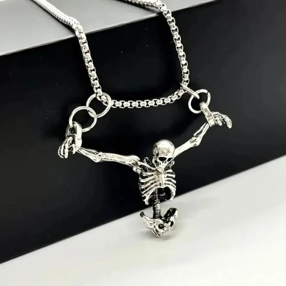 Punk Hip Hop Punished Man Skull Pendant Necklace Men Women Vintage Jewelry