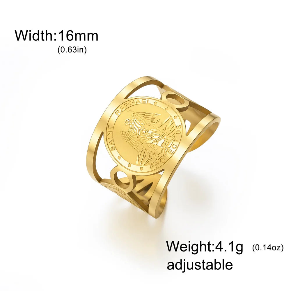 Archangel Saint Michael Gabriel Raphael Ring Adjustable Open Stainless Steel Protection Amulet Finger Rings Blessing