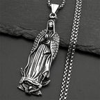Virgin Mary Guadalupe Rhinestone Necklace — Stainless Steel
