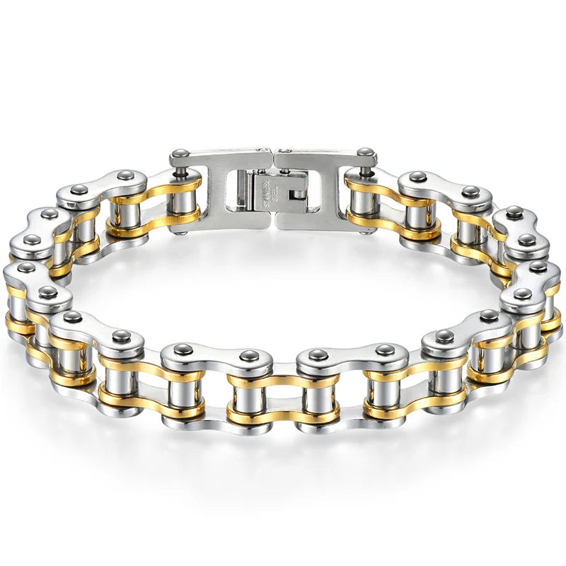 13MM Wide Men's Motorcycle Chain Bracelet Stainless Steel Bicycle Link Design Man Bracelets for Men Punk Rock Jewelry 9