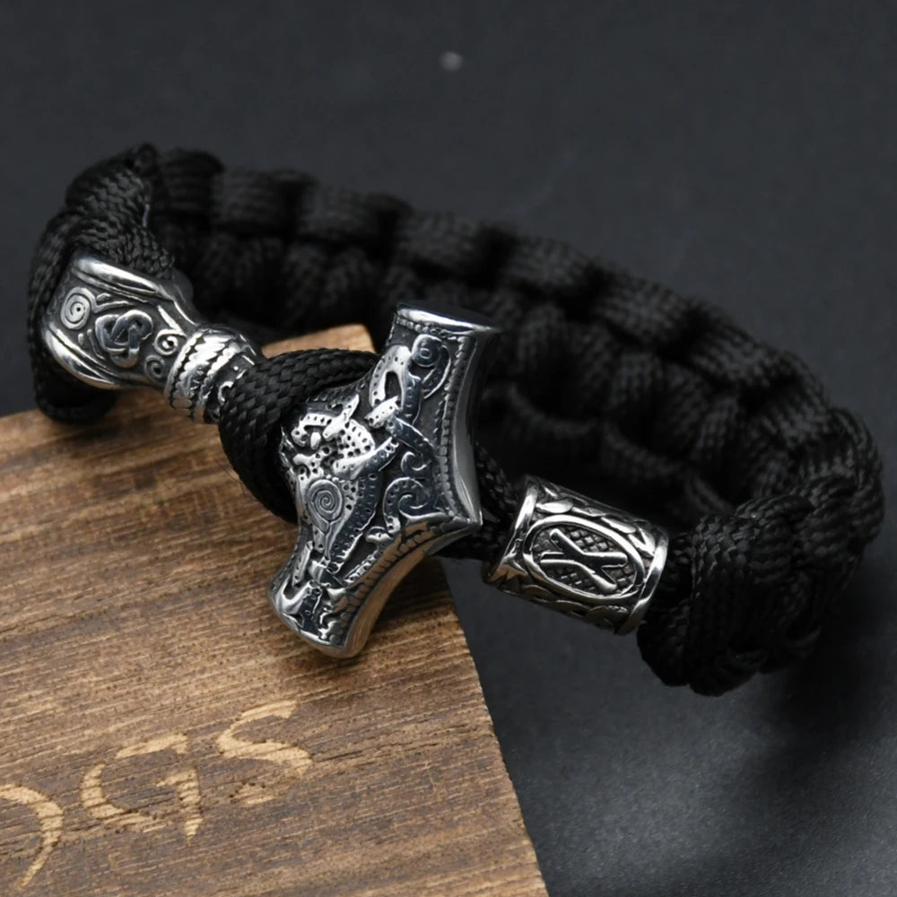 Mjölnir Thor's Hammer Norse Rune Bracelet — Stainless Steel