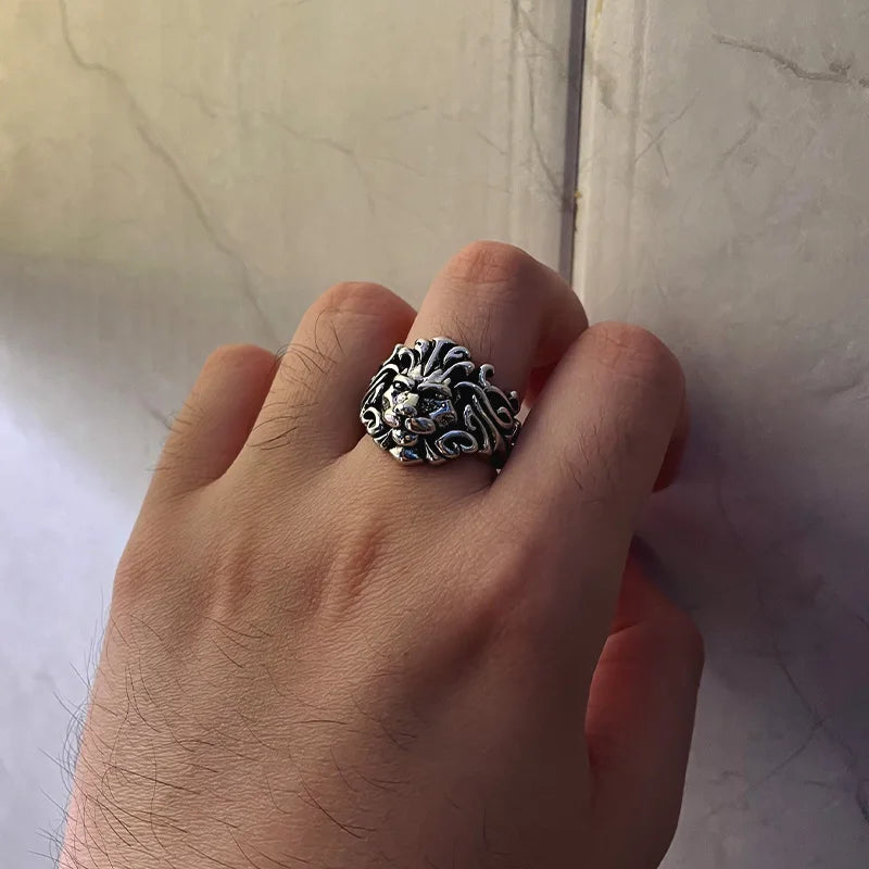 Retro Lion Open Ring — Silver