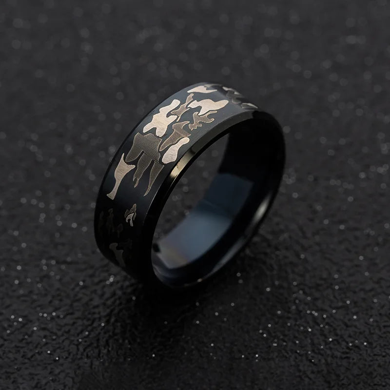 Ethnic Titanium Steel Black Military Men's Rings Male Punk Three-color Camouflage Black Ring Camo Men Jewelry Anel Masculino