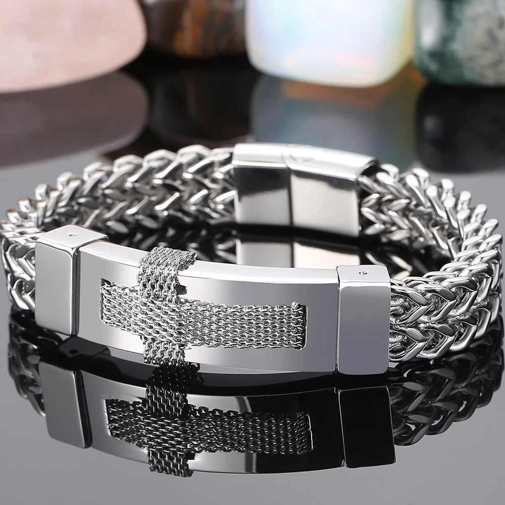 Christian Cross Bracelet for Man Gold Color Stainless Steel Men's Wrist Bracelets On Hand Man Jewellery Accessories