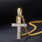 Cross Pendant Rope Chain Necklace Iced Out CZ