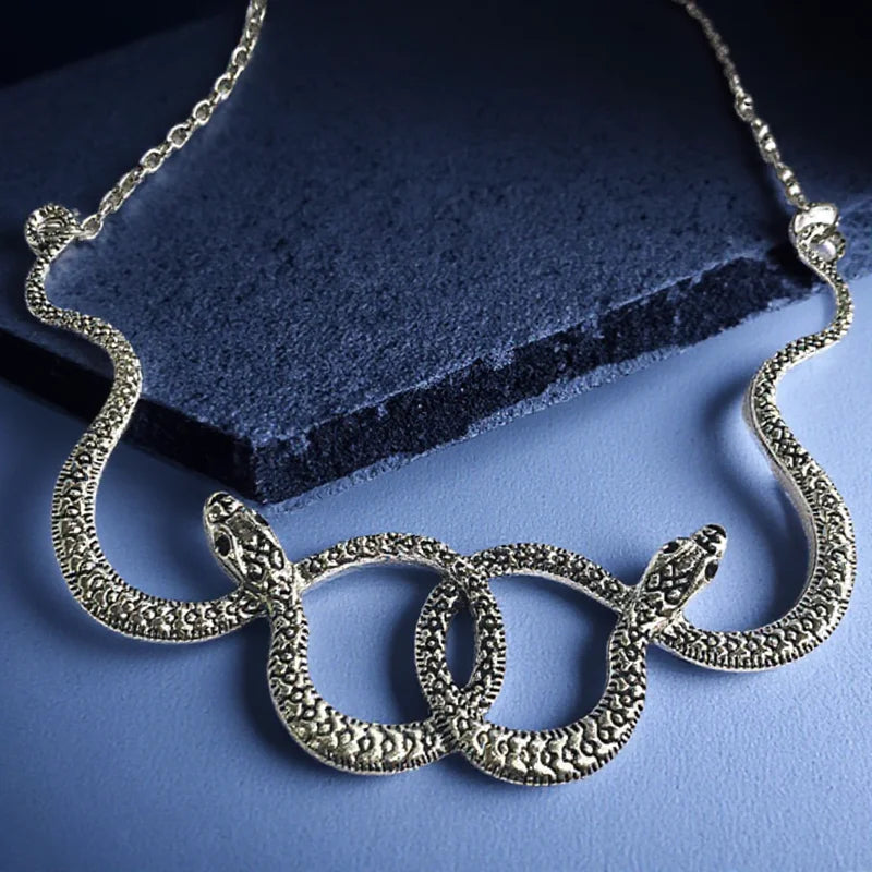 Medusa Double Snake Pendant Necklace — Two-Tone