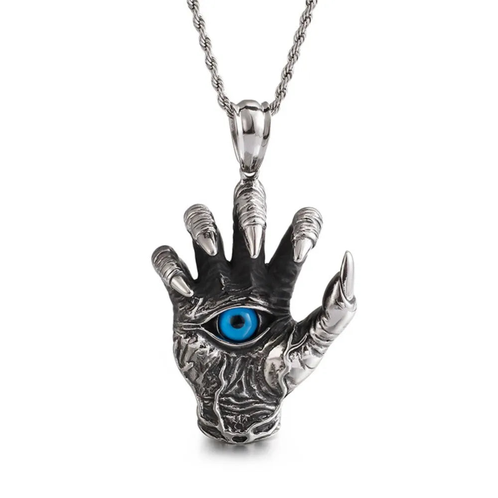 Silver Dragon Hand Pendant Necklace Vintage