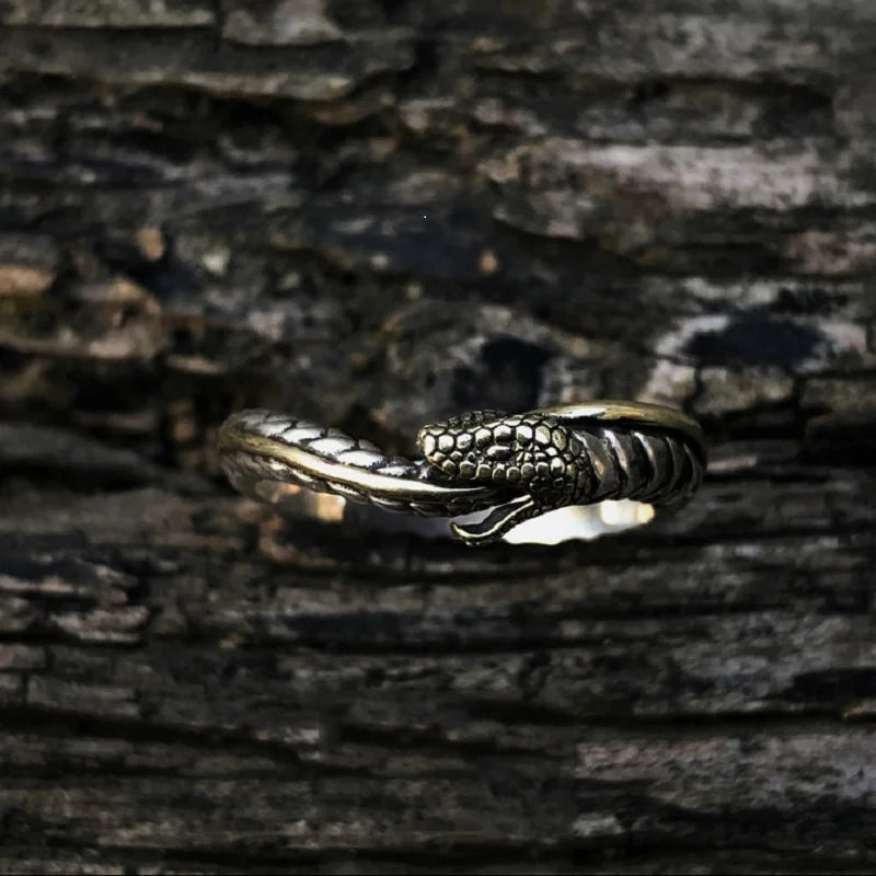 Carved Ouroboros Snake Ring — Gold