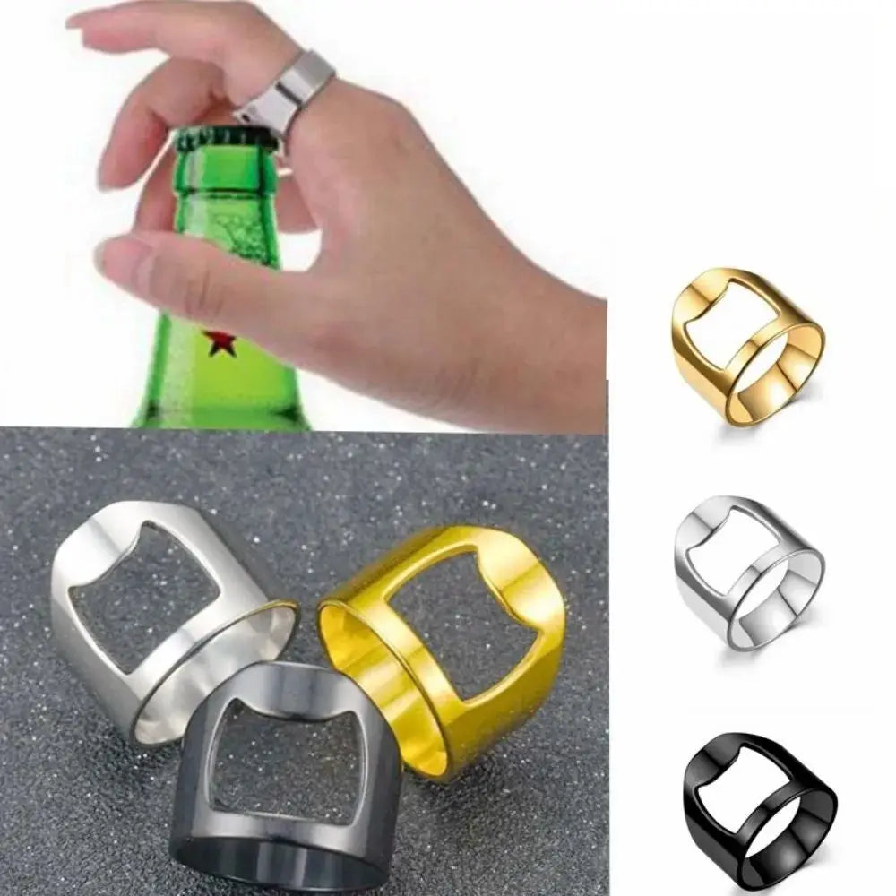 Fashion Stainless Steel Men Bottle Opener Rings Western High Quality Simple Titanium Steel Black White Ring For Friend Jewelry