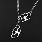 Hip Hop Stainless Steel Knuckles Necklace Black Y‑Shape Chain Knuckle Duster Necklace for Men Women Punk Streetwear