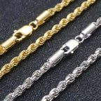 Two-Tone 925 Silver Rope Chain Necklace 3/5MM PVD