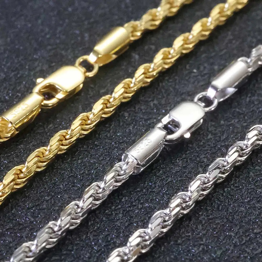 Two-Tone 925 Silver Rope Chain Necklace 3/5MM PVD