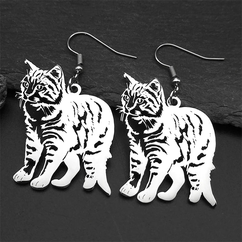 Cat Two-Tone Earrings Lovely Animal Hollow Hoop
