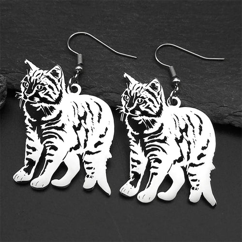 Cat Two-Tone Earrings Lovely Animal Hollow Hoop
