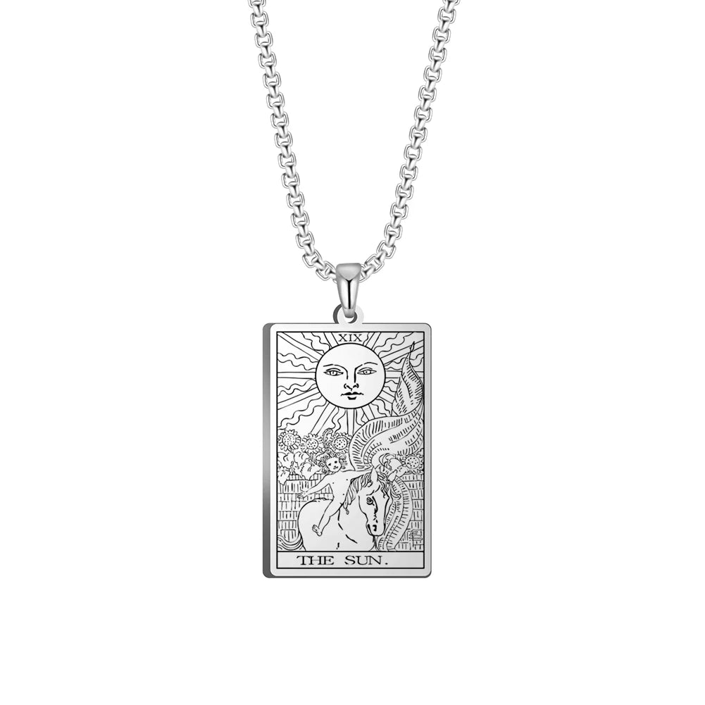 Dawapara The Major Arcana Tarot Cards Vintage Amulet Pendant Necklaces Box Chain Men Jewelry Stainless Steel Golden