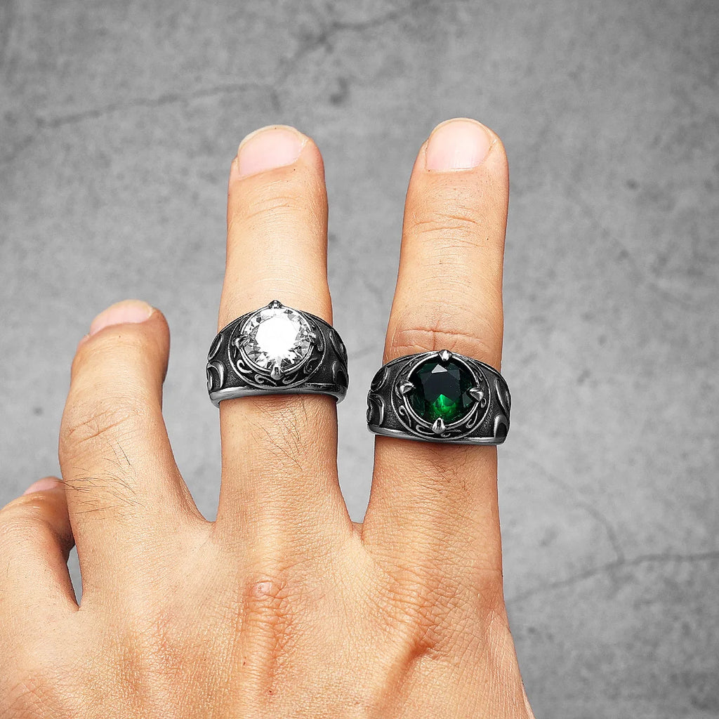 Gemstone Carved Ring — Stainless Steel