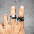 Gemstone Carved Ring — Stainless Steel