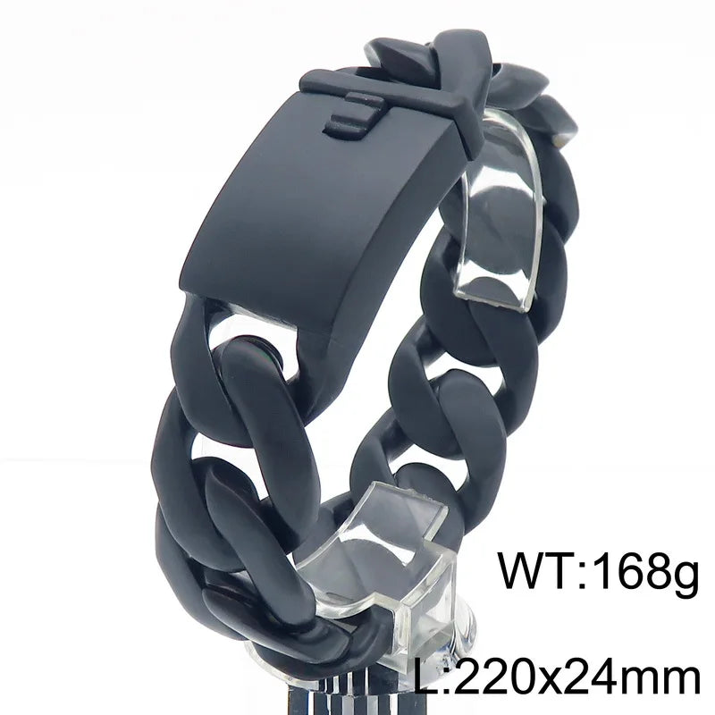 Classic 24MM Width Curb Cuban Link Chain Men Bracelet for Man Matte Brushed Stainless Steel Men's Bracelets Massive