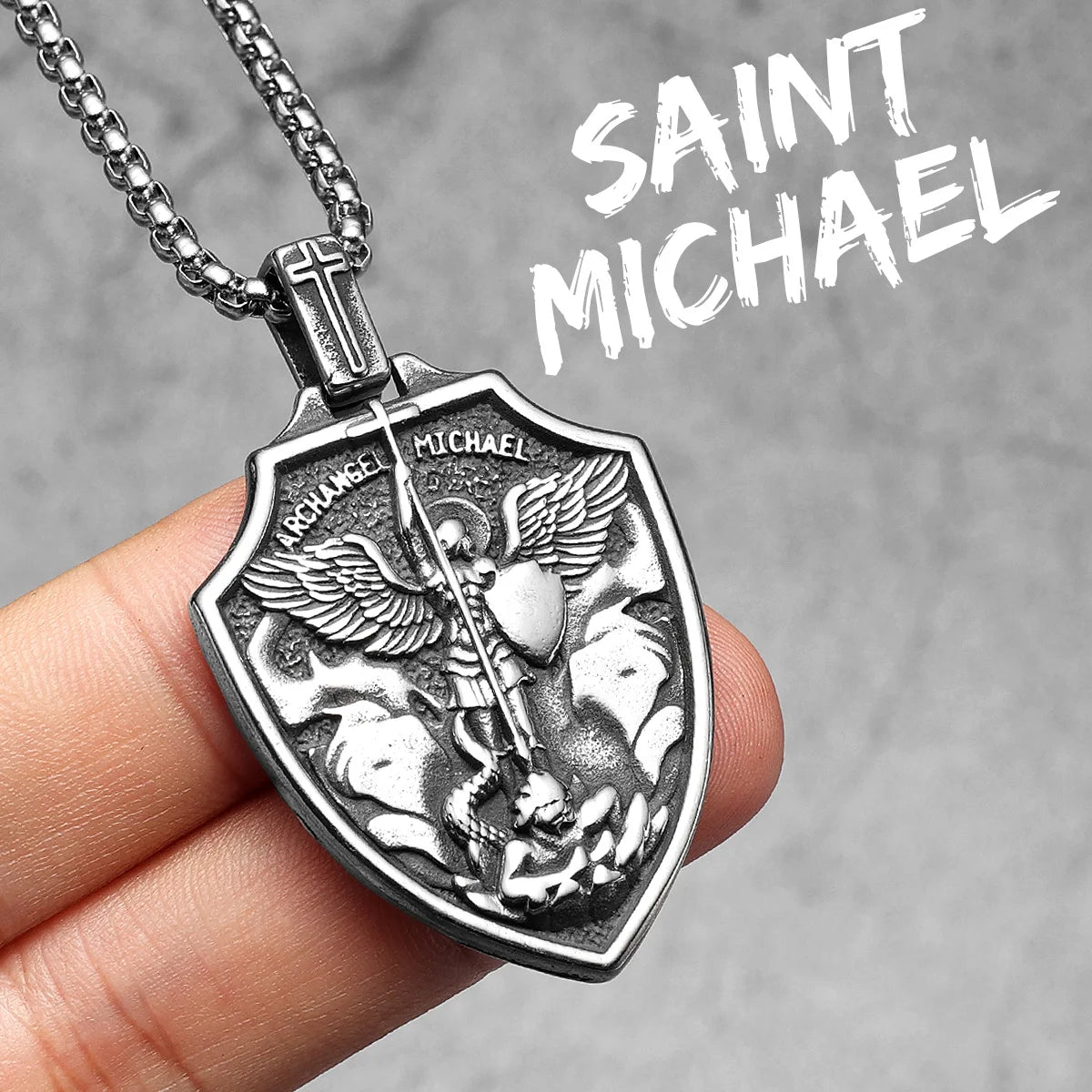 Archangel Michael Shield Pendant — Stainless Steel