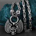 Angel Wings Skull Pendant Ghost Head Necklace for Men High Quality Punk Charm Stainless Steel Necklace Boyfriend