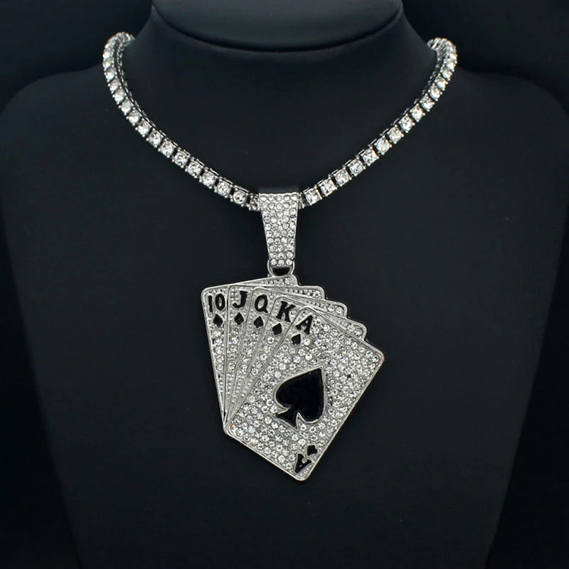Iced Out Poker Card Cuban Pendant — Gold