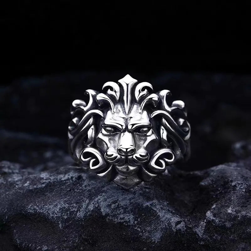 Retro Lion Open Ring — Silver