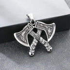 Stainless Steel Viking Axe Pendant Necklace for Men Vintage Norse Double Axe Wolf Head Amulet Necklaces Punk Gothic
