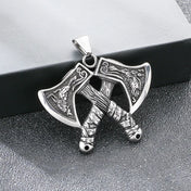 Stainless Steel Viking Axe Pendant Necklace for Men Vintage Norse Double Axe Wolf Head Amulet Necklaces Punk Gothic