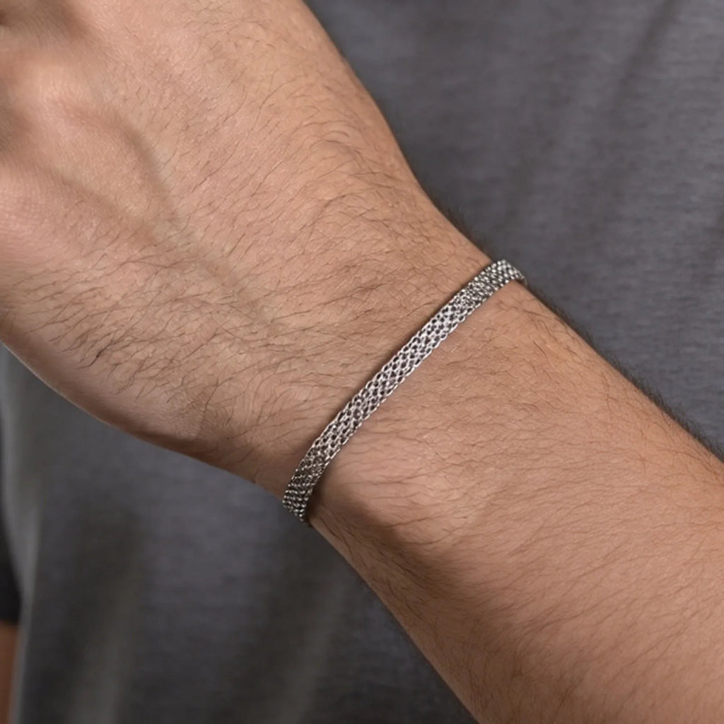 Trend Mesh Chain Bracelet for Men,Silver Color Adjustable Link Wristband,Hip Hop Punk Jewelry Gift